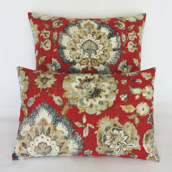 red blue floral linen pillow covington nottingham