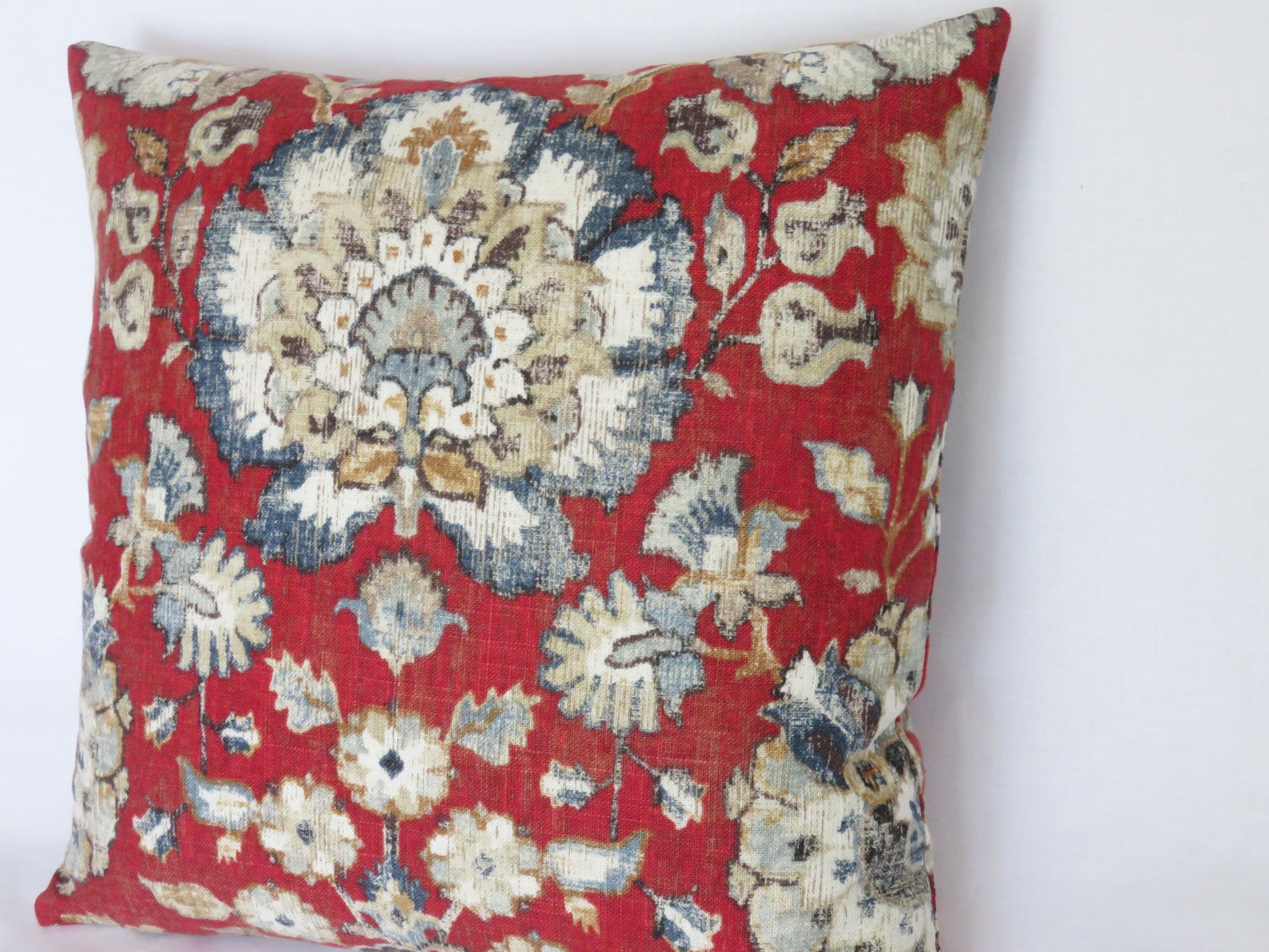 red blue floral linen pillow covington nottingham