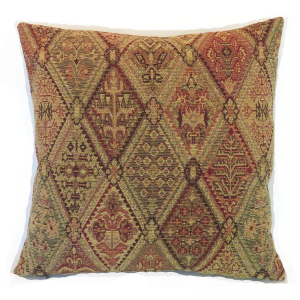 gold and red kilim style chenille pillow