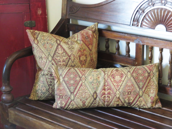 gold and red kilim style chenille pillow
