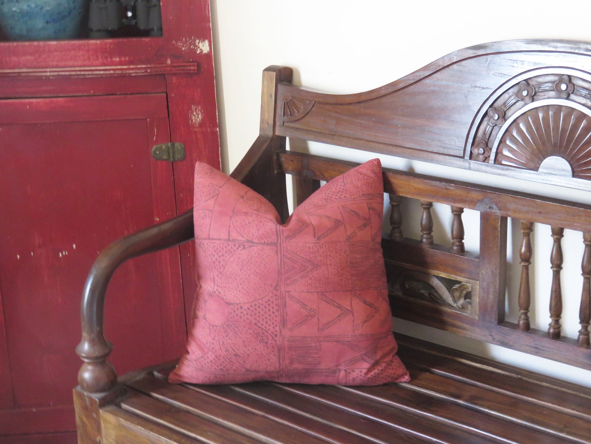 Rust Block Print Pillow Cover, Robert Allen Cassava in Cinnabar