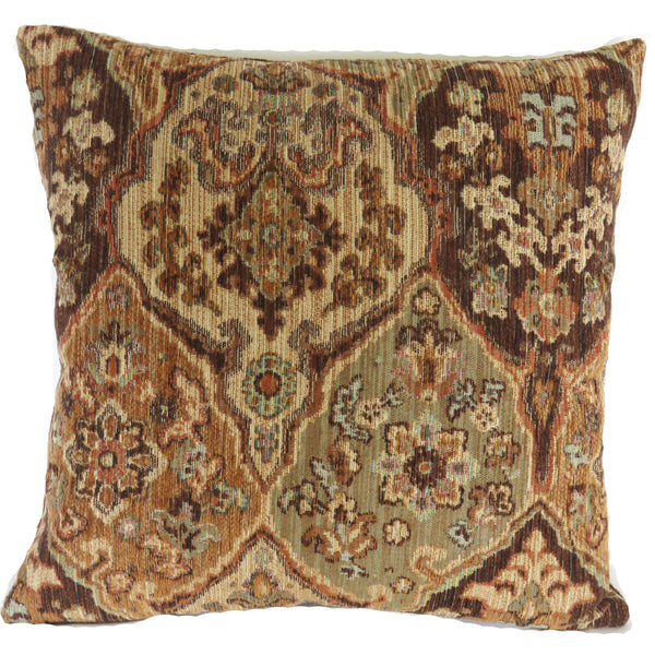 Rust, Brown, & Teal Kilim Motif Pillow Cover, Chenille Southwest Style