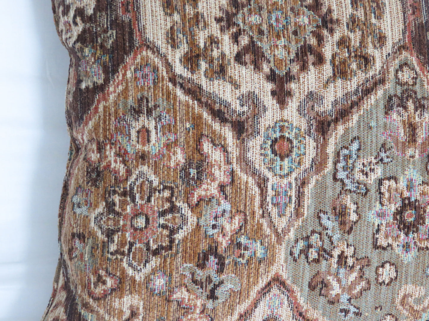 Rust, Brown, & Teal Kilim Motif Pillow Cover, Chenille Southwest Style
