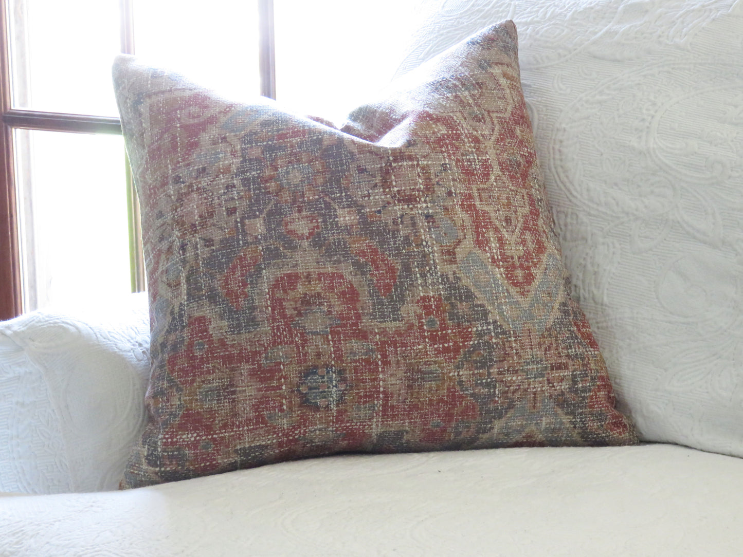 Rust grey kilim chenille pillow cover