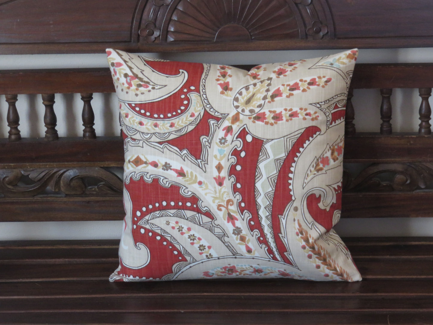 rust paisley pillow cover large scale cotton print with beige