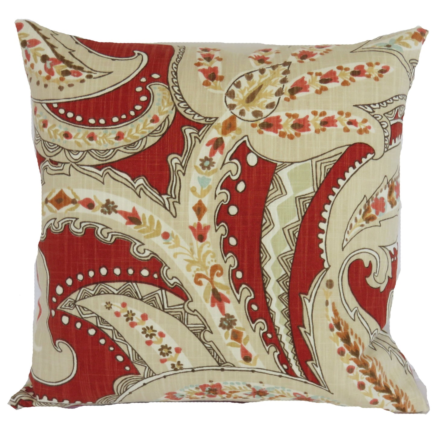 rust paisley pillow cover large scale cotton print with beige