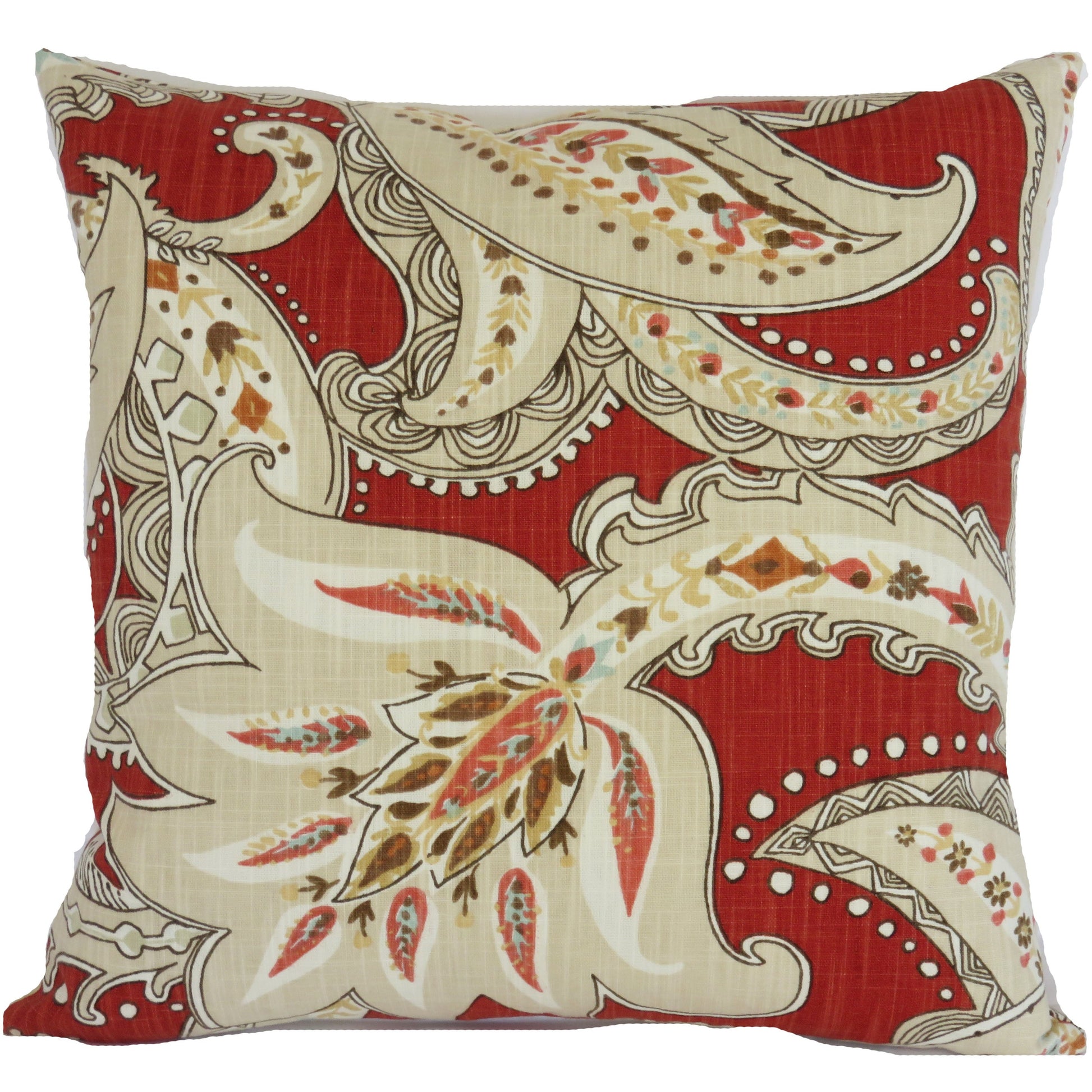 rust paisley pillow cover large scale cotton print with beige