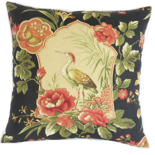 black coral green japanese crane pillow cover