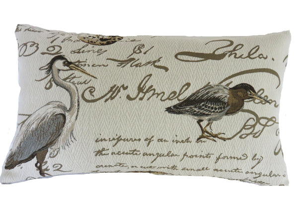shorebirds pillow cover egret, heron, crane, sandpiper, script, eggs, neutral tones