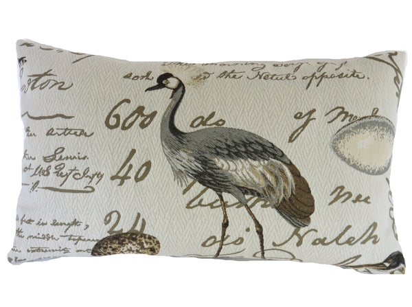 shorebirds pillow cover egret, heron, crane, sandpiper, script, eggs, neutral tones