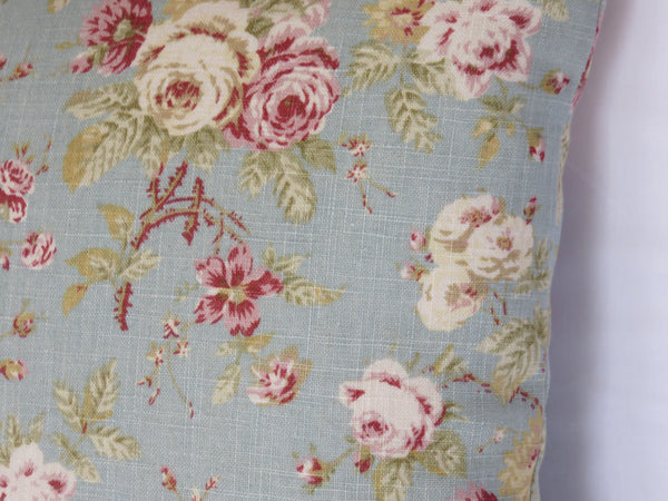 robins egg blue floral with pink roses, made from Waverly rose sonata