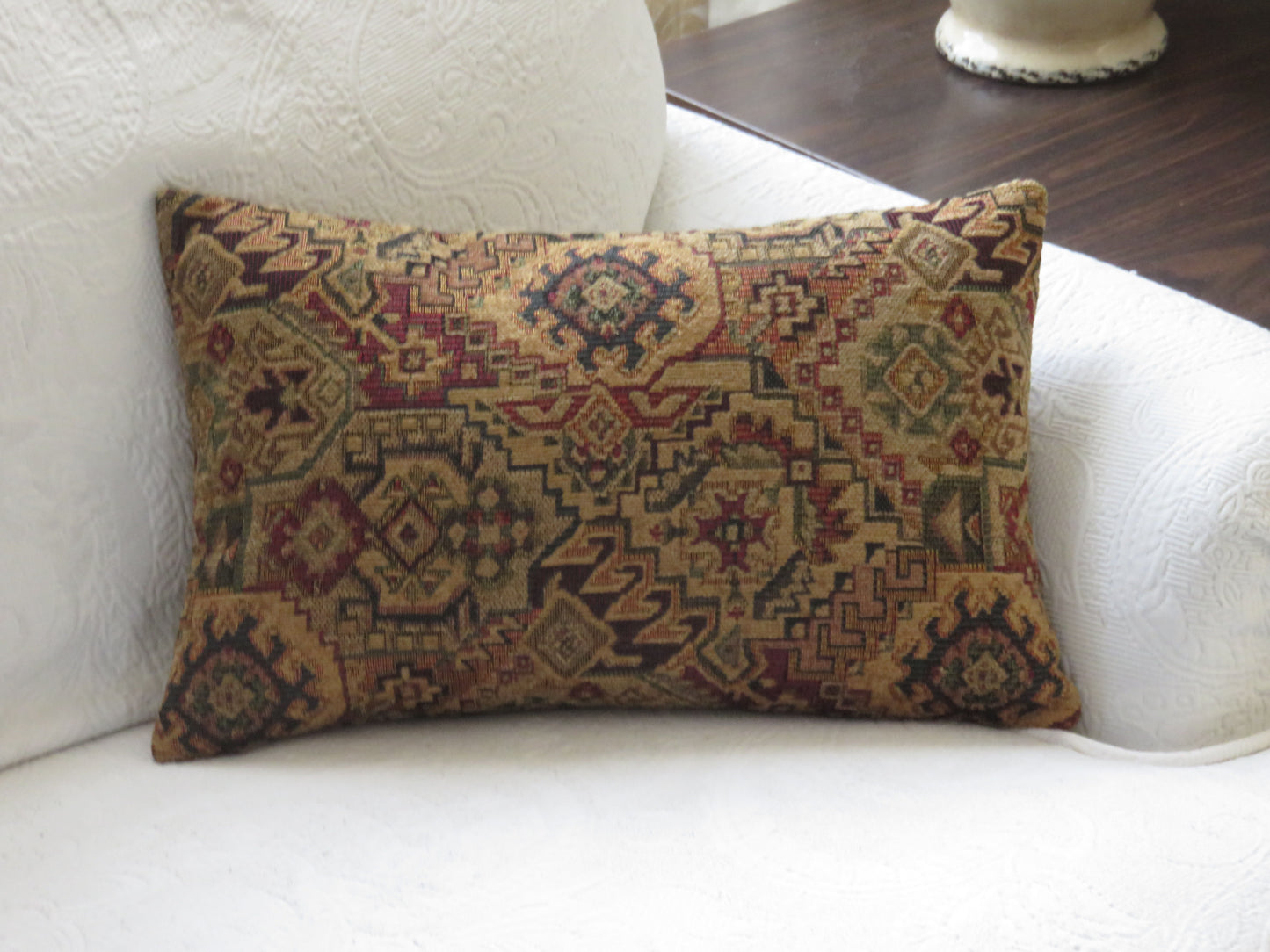 southwest aztec pattern lumbar pillow cover in gold, red, green blue