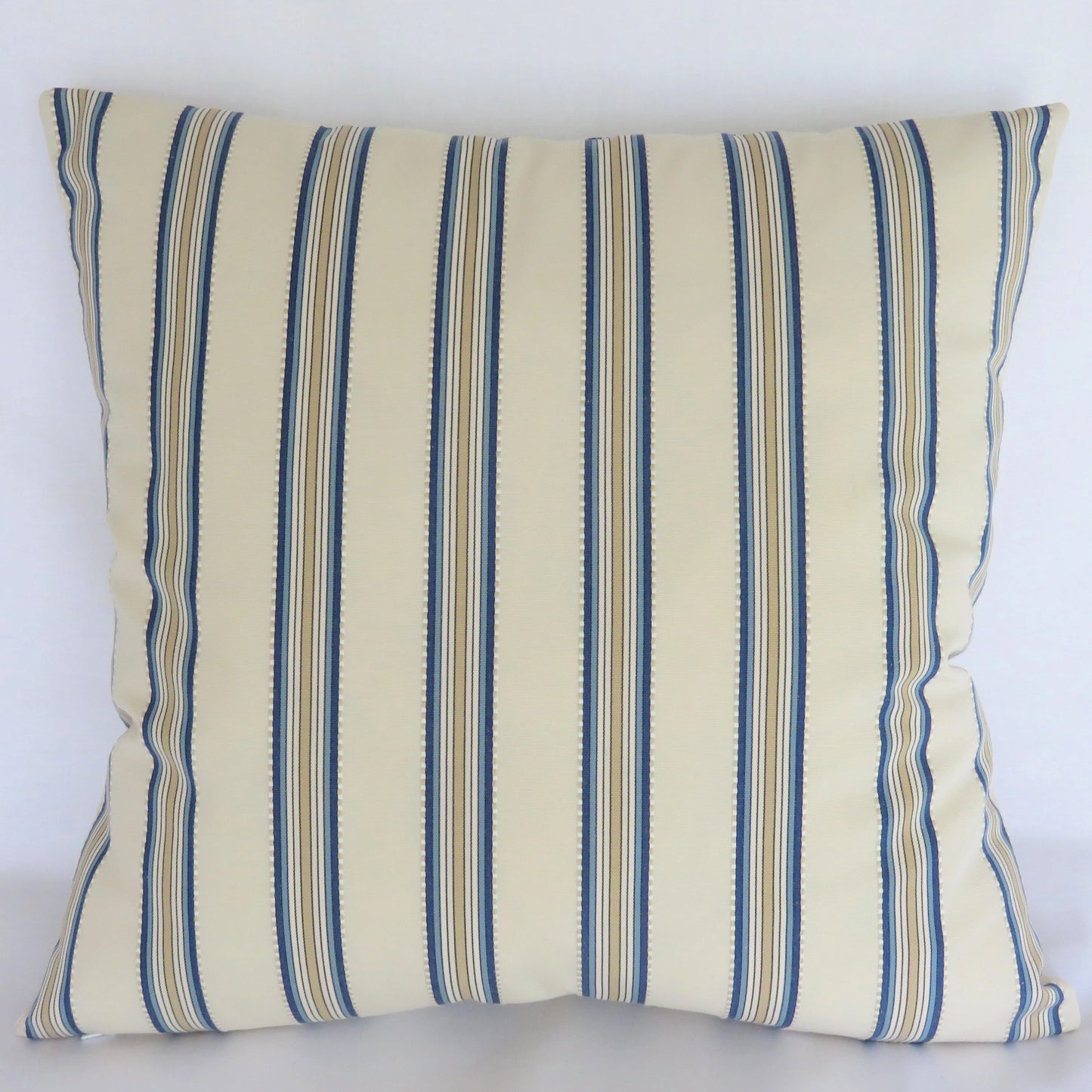 blue tan cream striped pillow cover