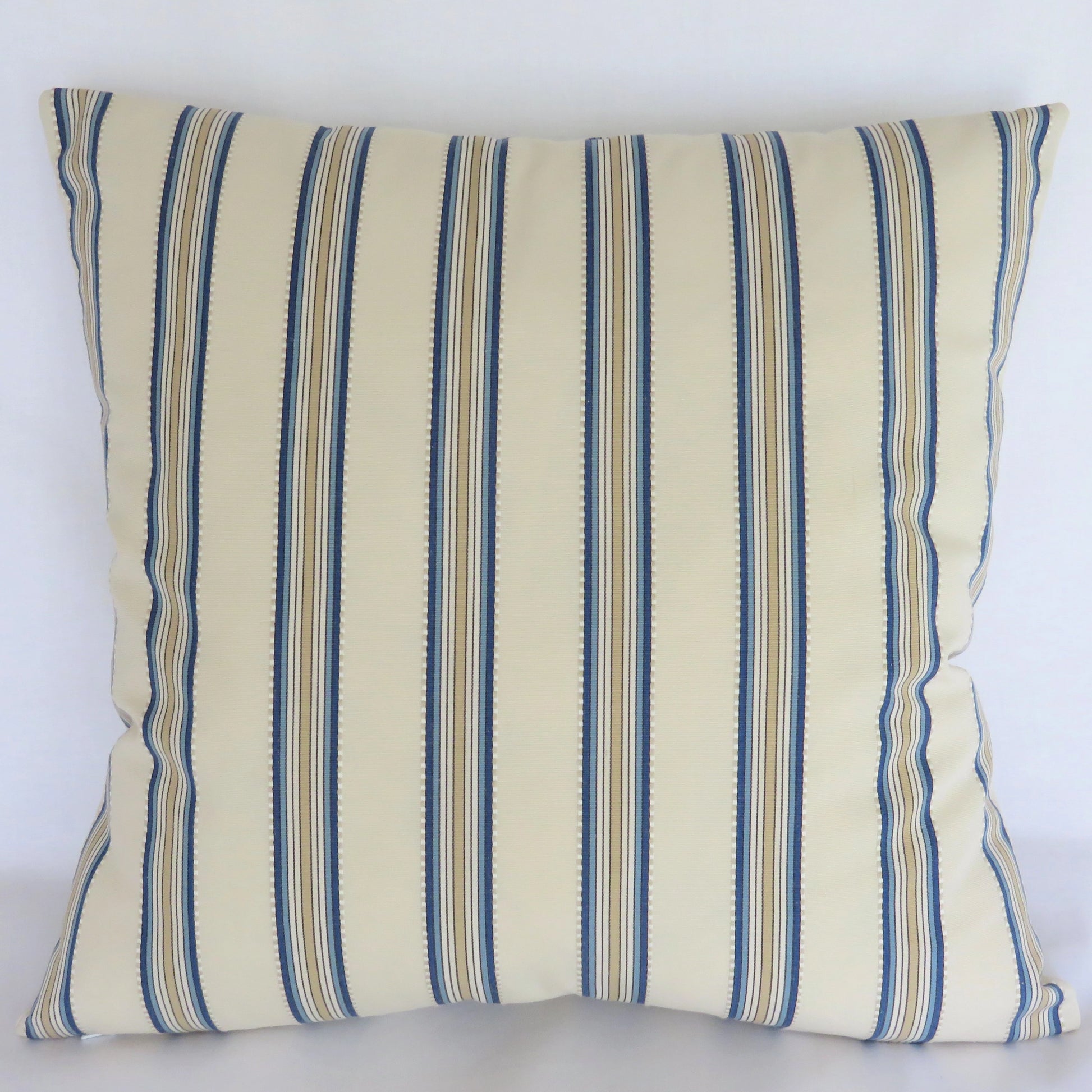 blue tan cream striped pillow cover