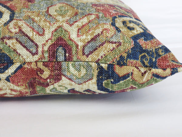 navy and maroon southwest print pillow cover
