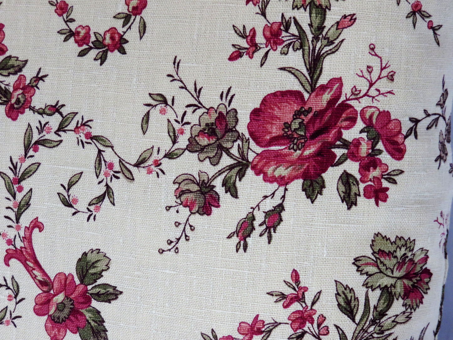 tan linen floral pillow cover with red roses