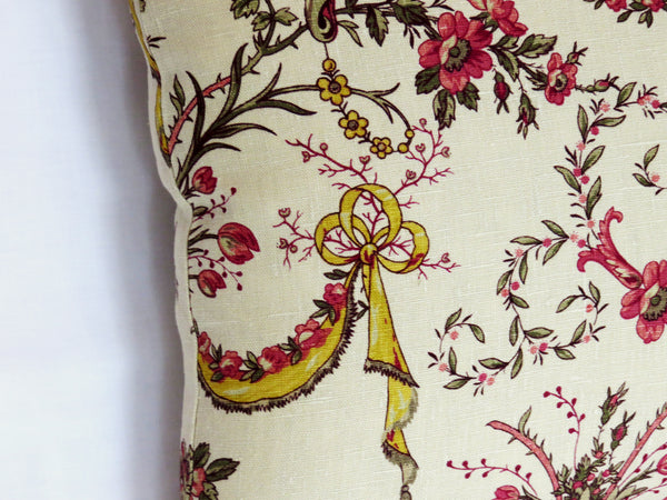 tan linen floral pillow cover with red roses