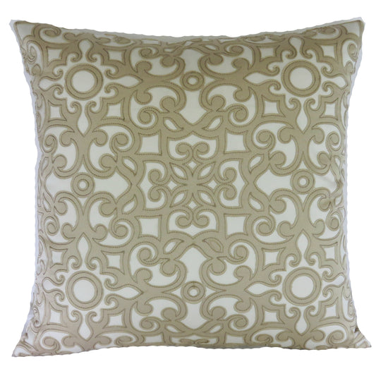 tan white applique medallion pillow cover