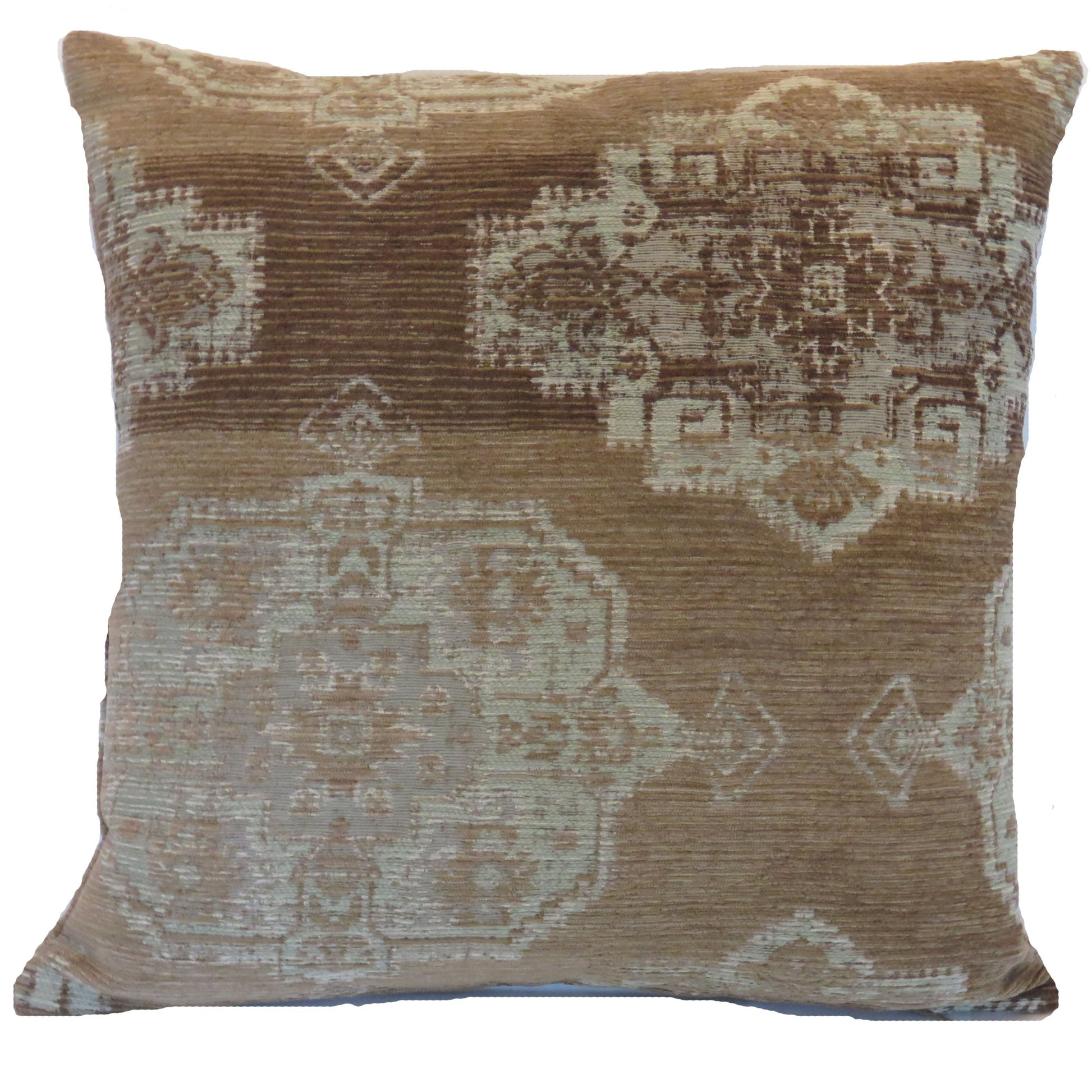 taupe and seafoam green medallion chenille pillow cover