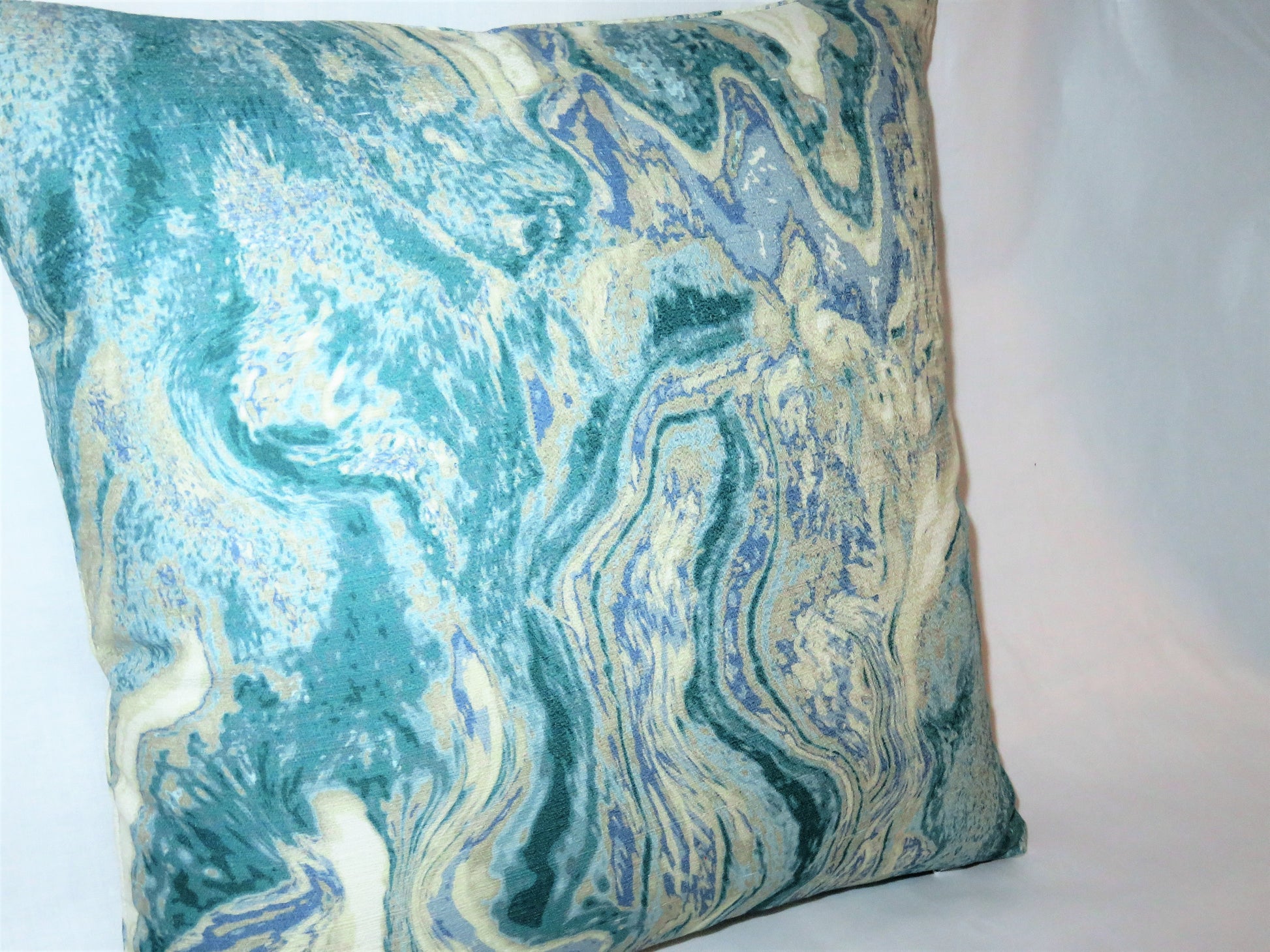 aqua marble print pillow