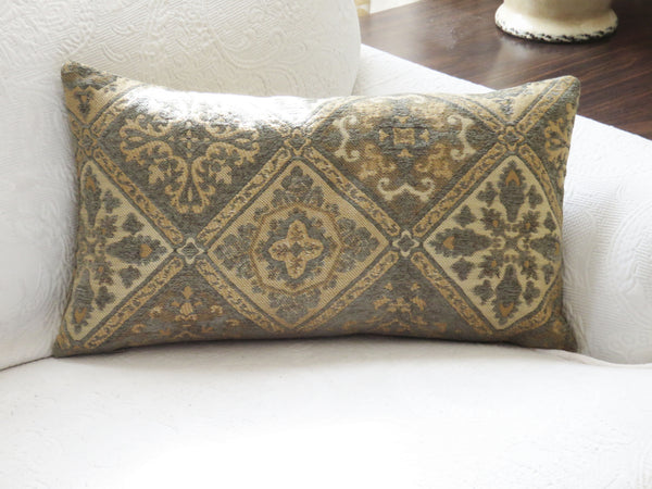 teal and gold medallion tile lumbar pillow cover chenille tapestry