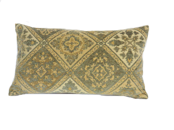teal and gold medallion tile lumbar pillow cover chenille tapestry