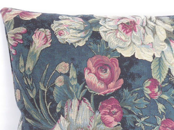 dark teal floral tapestry pillow cover