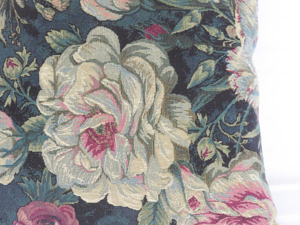 dark teal floral tapestry pillow cover