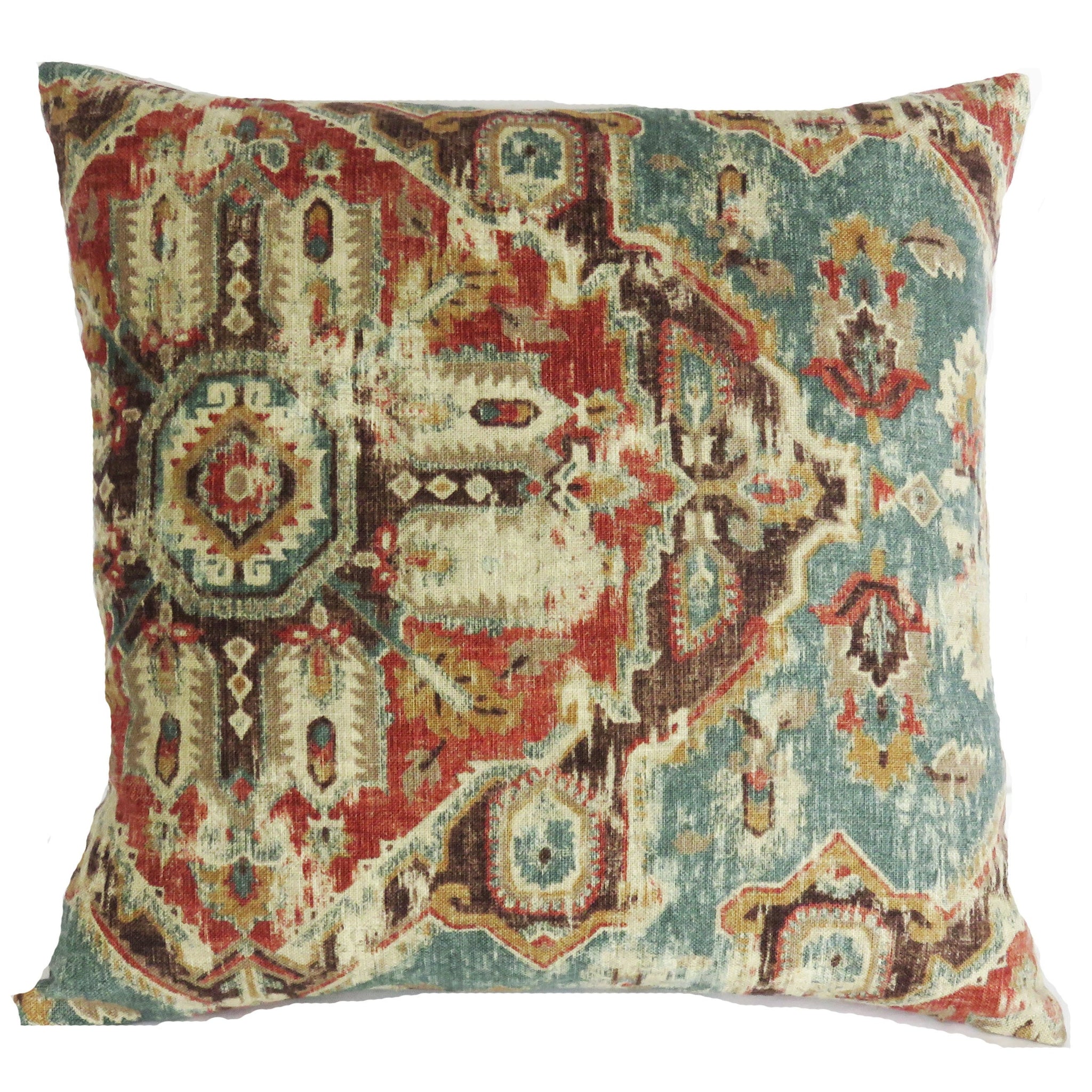 turquoise and rust southwest medallion pillow cover
