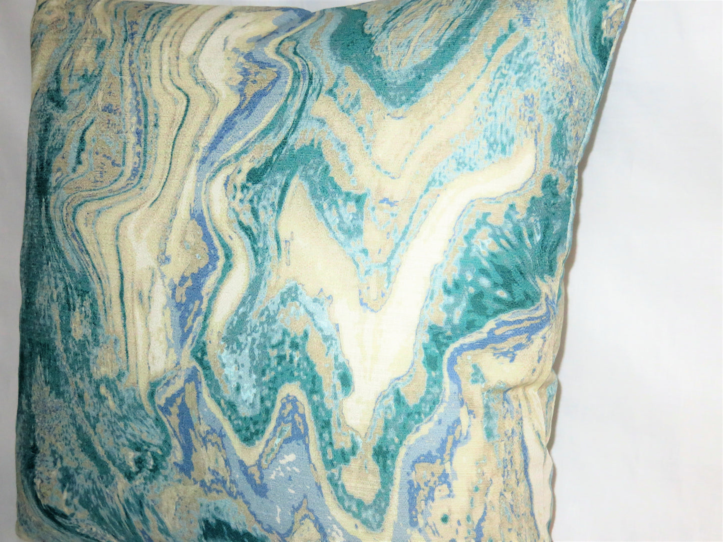 blue green marble print pillow