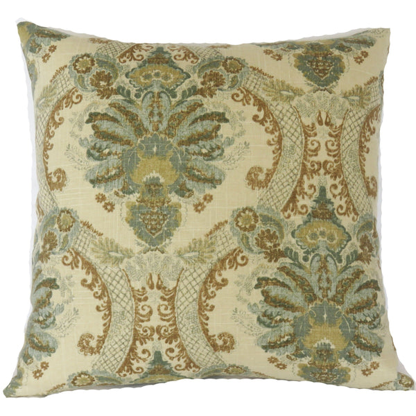 teal and gold damask pillow cover