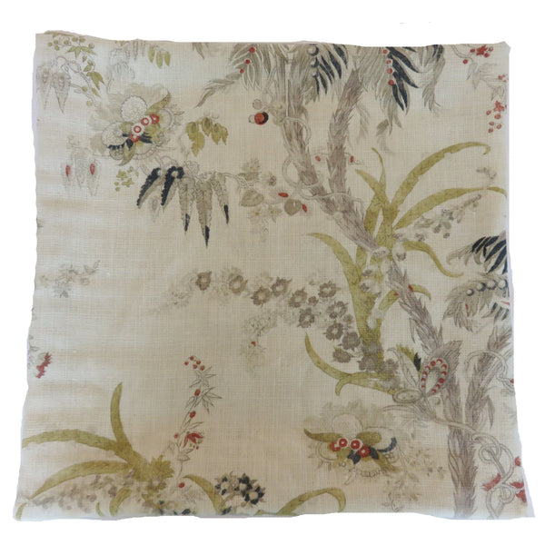 Soft White Acquitaine Floral Pillow Cover, English Linen Print With Indigo, Rose Red